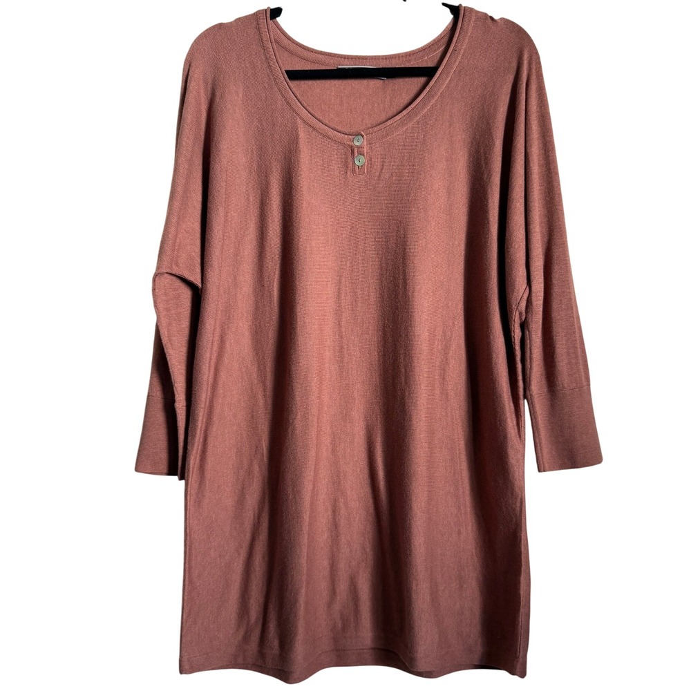 Peruvian Connection Pima Cotton Tunic Sweater Rose Pink Henley XL SS13-1